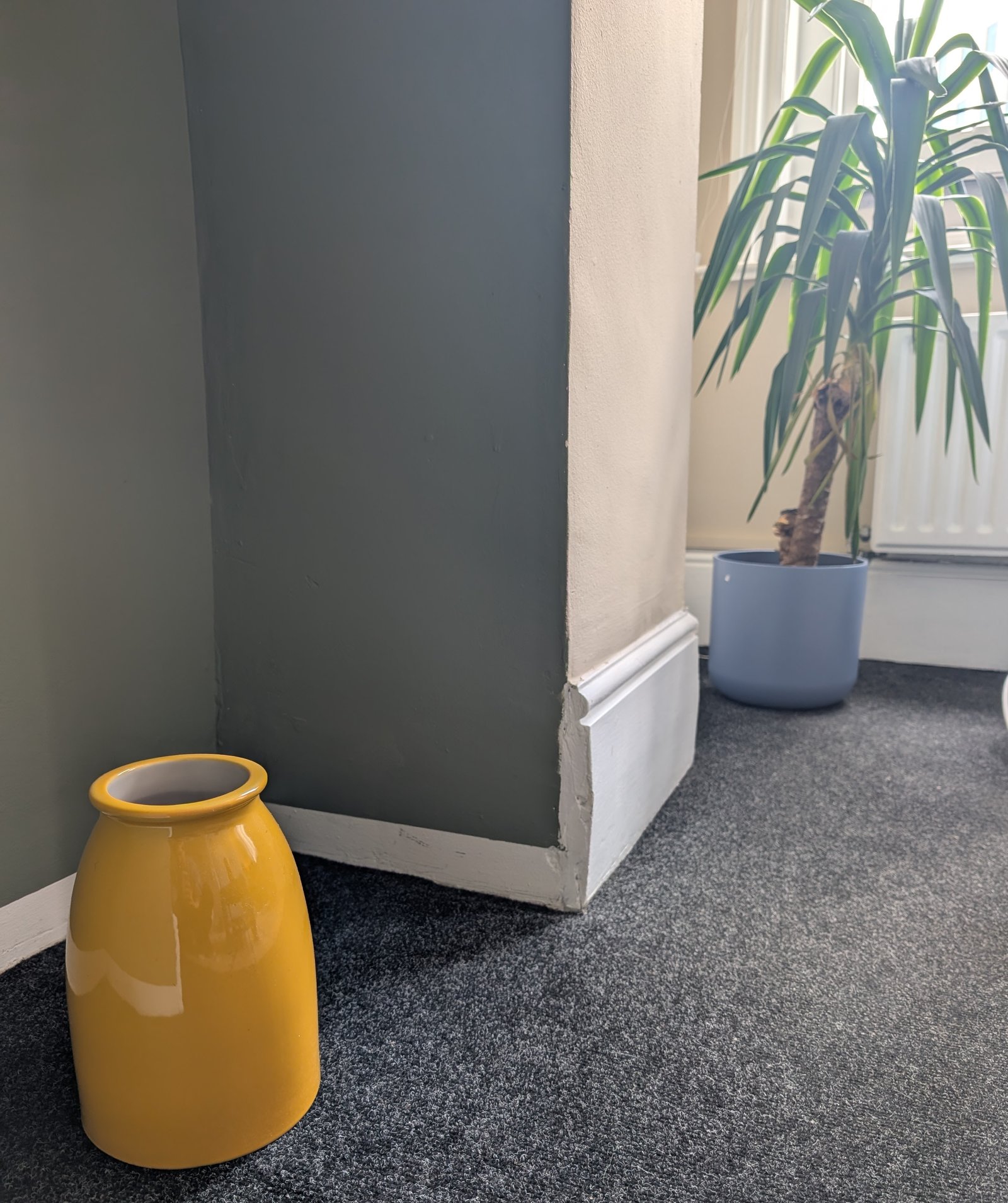 A fireplace in a therapy room