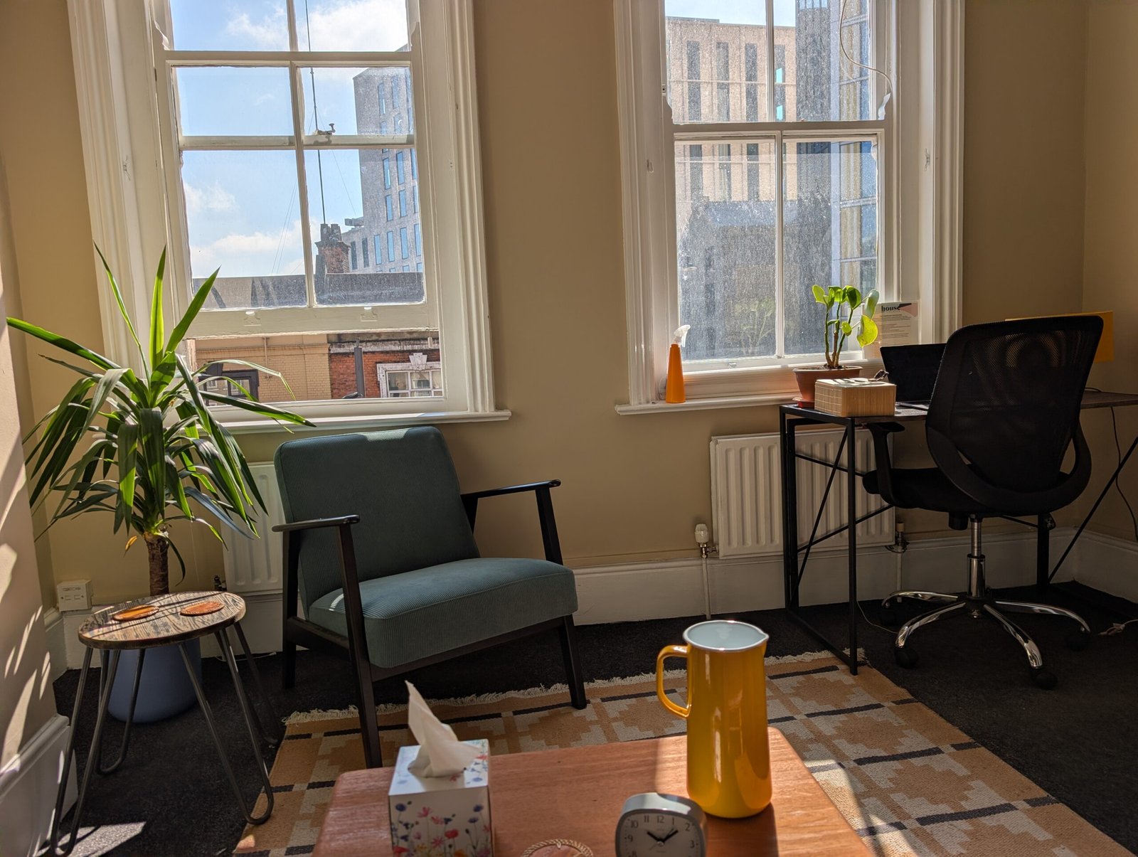 Client's view in my therapy room at Andrew Tobert Therapy, Shoreditch